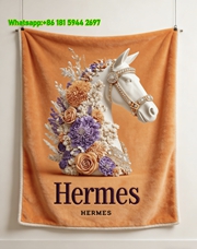 Hermès Floral Horse Head Flannel Throw Blanket IMG_5069